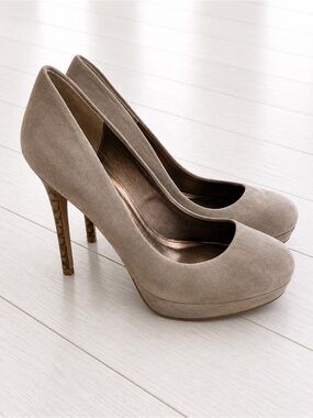$99 ZARA Taupe Beige Suede Round Toe Platform Tortoise High Heels EU40 US9 New